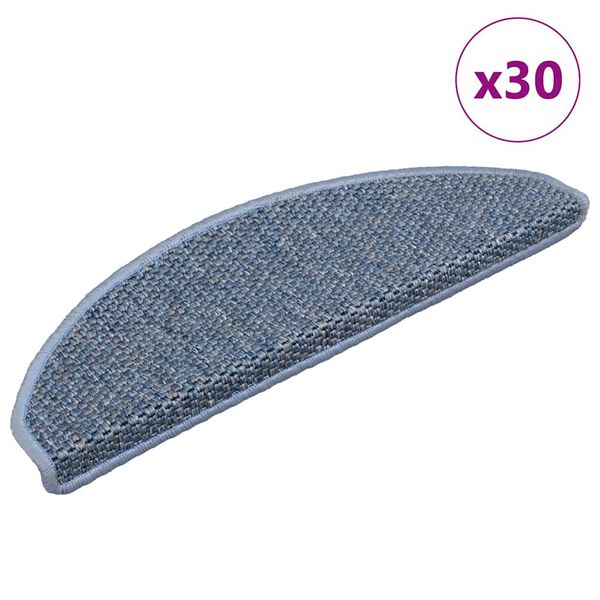 vidaXL Tapis d'escalier autocollants 30 pcs 65x21x4 cm bleu