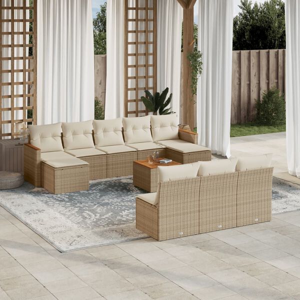 vidaXL Salon de jardin 11 pcs avec coussins beige r&eacute;sine tress&eacute;e