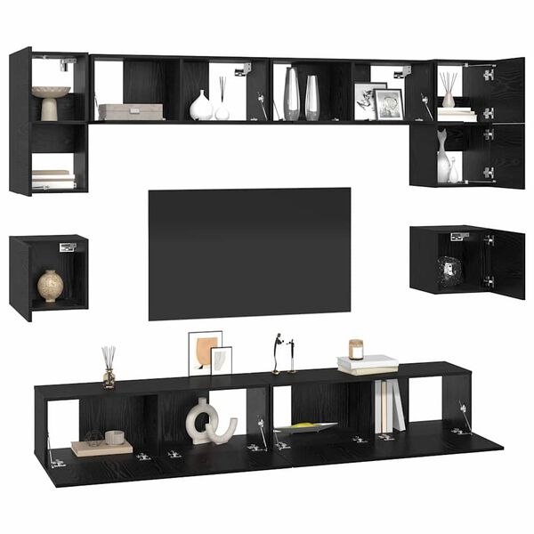 vidaXL Ensemble meuble TV 8 pcs Ch&ecirc;ne noir Bois d'ing&eacute;nierie
