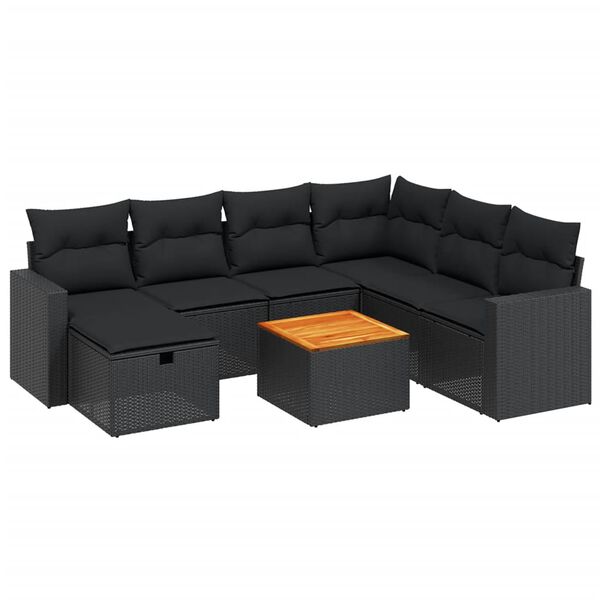 vidaXL Salon de jardin 8 pcs avec coussins noir r&eacute;sine tress&eacute;e