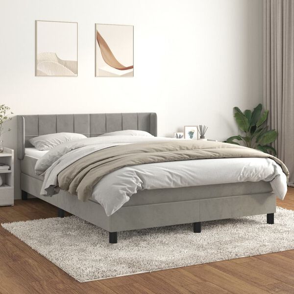vidaXL Sommier &agrave; lattes de lit et matelas Gris clair 140x200cm Velours