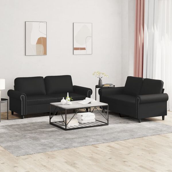 vidaXL Ensemble de canap&eacute;s 2 pcs avec coussins Noir Similicuir