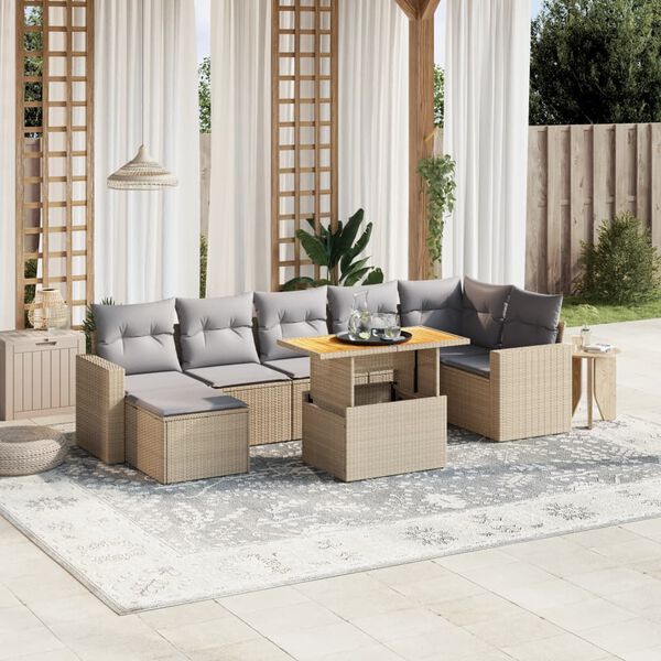 vidaXL Salon de jardin avec coussins 8 pcs beige r&eacute;sine tress&eacute;e