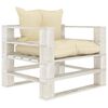 vidaXL Canap&eacute; palette de jardin avec coussins cr&egrave;me Bois