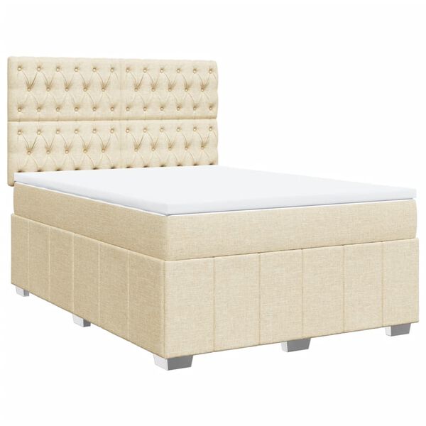 vidaXL Sommier &agrave; lattes de lit avec matelas Cr&egrave;me 140x190 cm Tissu