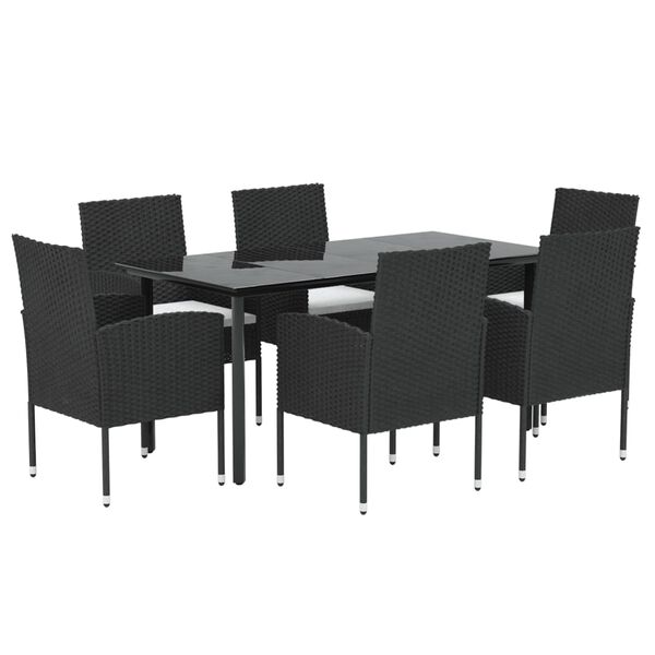 vidaXL Ensemble &agrave; manger de jardin coussins 7pcs Noir R&eacute;sine tress&eacute;e