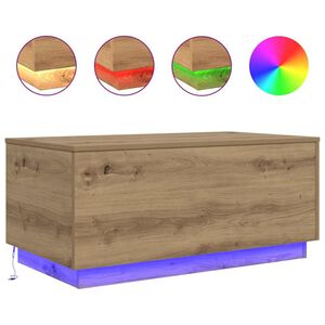vidaXL Table basse avec lumi&egrave;res LED ch&ecirc;ne artisanal 90x50x40 cm