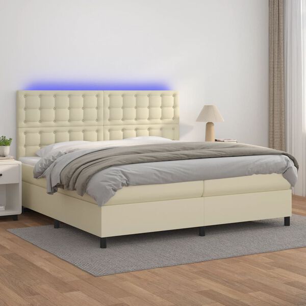 vidaXL Sommier &agrave; lattes de lit avec matelas et LED Cr&egrave;me 200x200 cm