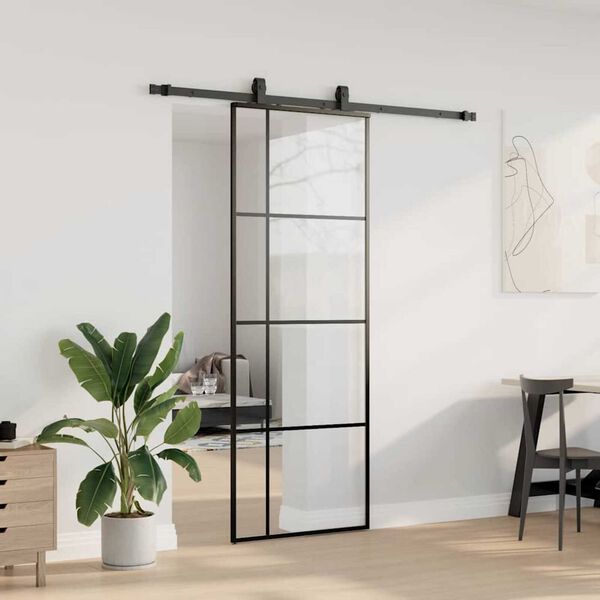vidaXL Porte coulissante kit de quincaillerie noir 76x205 cm verre ESG