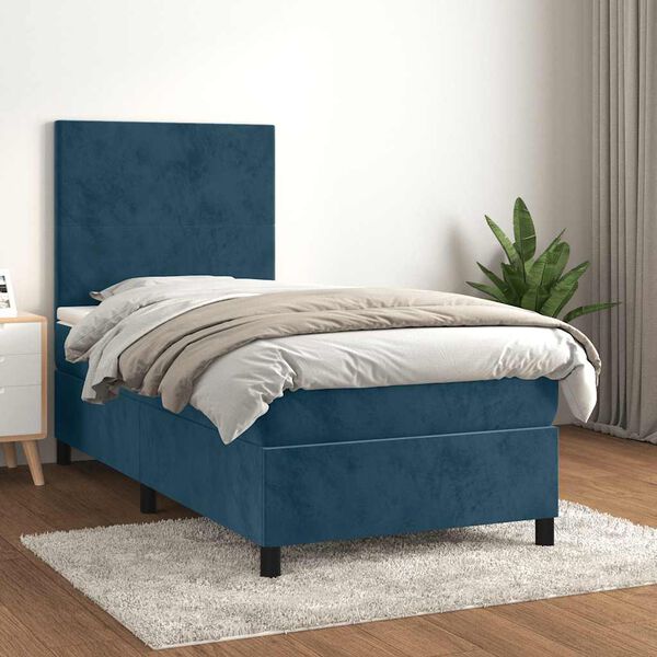vidaXL Sommier &agrave; lattes de lit avec matelas Bleu fonc&eacute; 90x190 cm