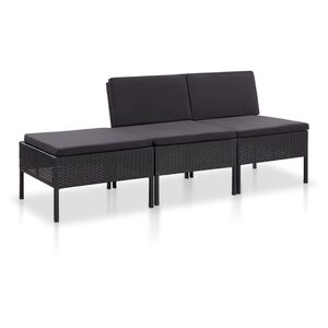 vidaXL Salon de jardin 3 pcs avec coussins R&eacute;sine tress&eacute;e Noir