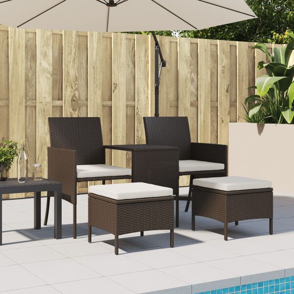 vidaXL Canapé de jardin 2 places avec table et tabourets marron rotin