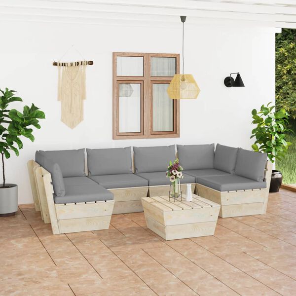 vidaXL Salon de jardin palette 7 pcs avec coussins bois d'&eacute;pic&eacute;a