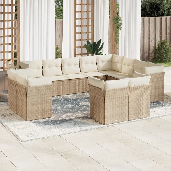vidaXL Salon de jardin avec coussins 12 pcs beige r&eacute;sine tress&eacute;e