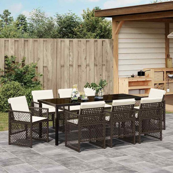 vidaXL Ensemble de salle &agrave; manger pour jardin 9 pcs Marron polyrotin