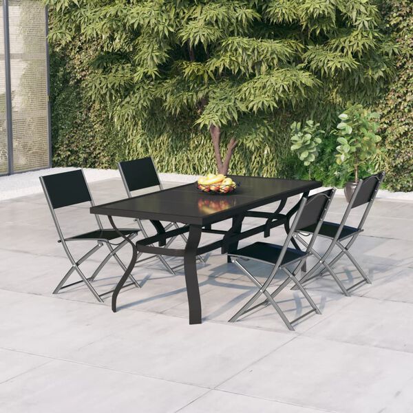 vidaXL Ensemble &agrave; manger de jardin 5 pcs Gris et noir