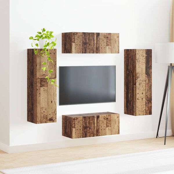 vidaXL Ensemble meuble TV 4 pcs Bois ancien Bois d'ing&eacute;nierie