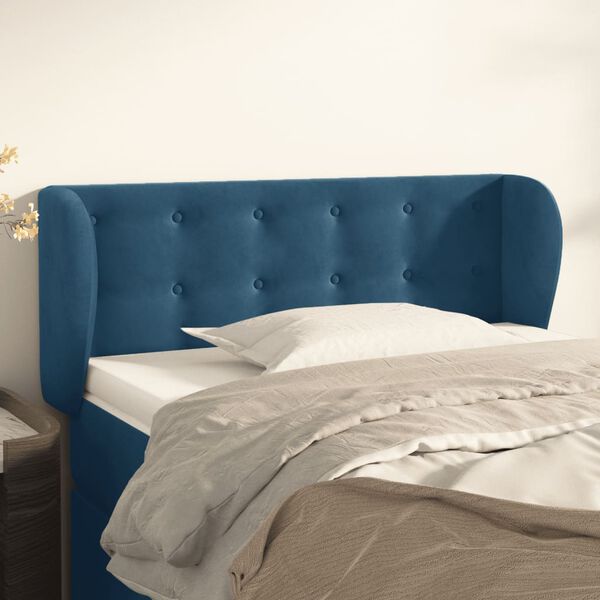 vidaXL T&ecirc;te de lit avec oreilles Bleu fonc&eacute; 93x23x78/88 cm Velours