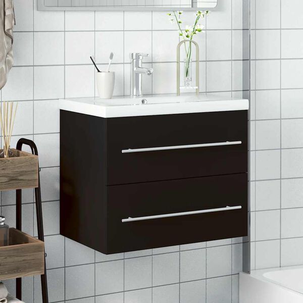 vidaXL Armoire lavabo de salle de bain avec bassin int&eacute;gr&eacute; noir