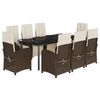 vidaXL Ensemble &agrave; manger de jardin et coussins 9 pcs marron poly rotin