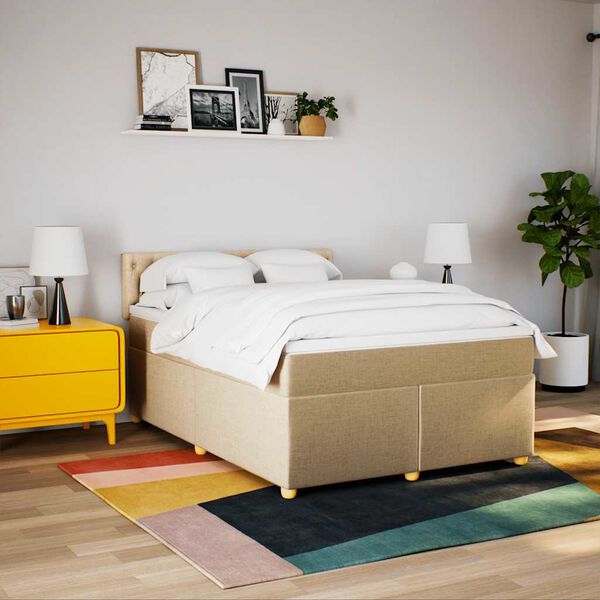 vidaXL Sommier &agrave; lattes de lit avec matelas Cr&egrave;me 140x190 cm Tissu