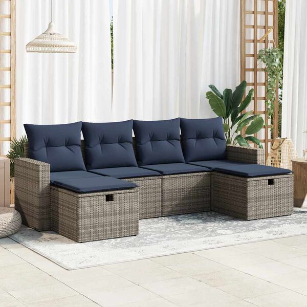 vidaXL Salon de jardin 6 pcs avec coussins gris résine tressée