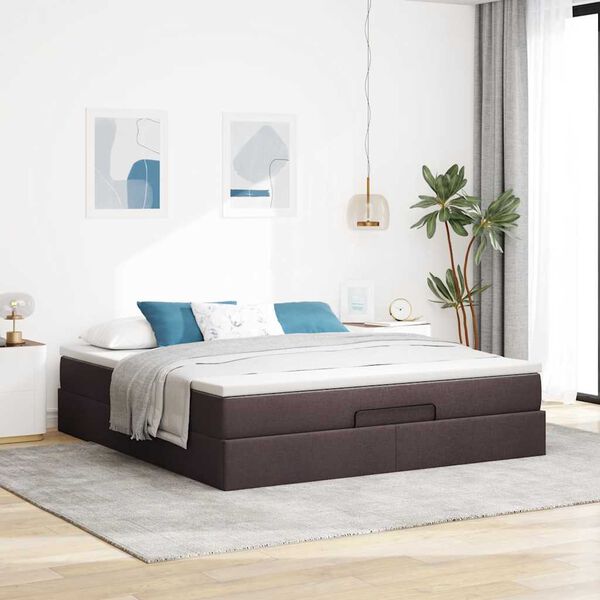 VidaXL Cadre de lit ottoman avec matelas marron fonc&eacute; 160x200 cm tissu