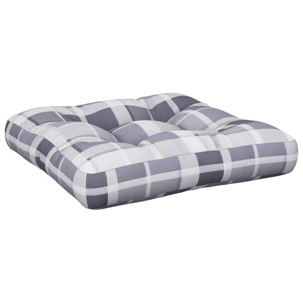 vidaXL Coussin de palette motif &agrave; carreaux gris 50x50x12 cm tissu