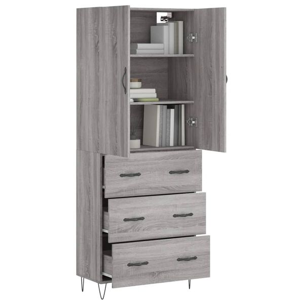 vidaXL Buffet haut Sonoma gris 69,5x34x180 cm Bois d'ing&eacute;nierie