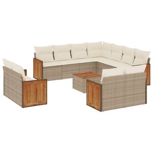 vidaXL Salon de jardin avec coussins 12 pcs beige r&eacute;sine tress&eacute;e