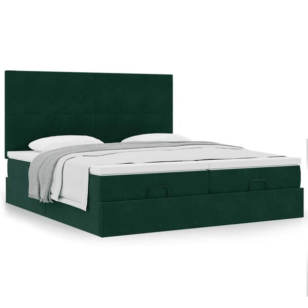 vidaXL Cadre de lit ottoman avec matelas vert fonc&eacute; 200x200 cm velours