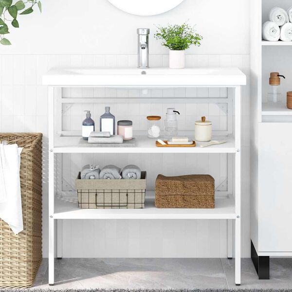 vidaXL Cadre de lavabo de salle de bain Blanc 79x38x83 cm Fer