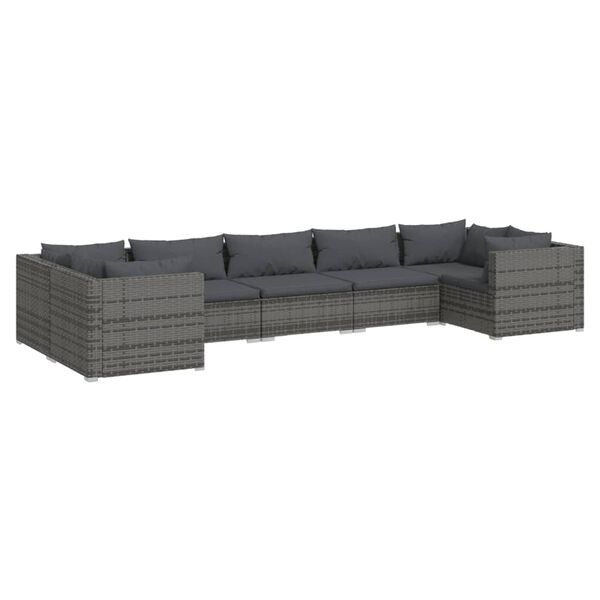 vidaXL Salon de jardin 7 pcs avec coussins R&eacute;sine tress&eacute;e Gris