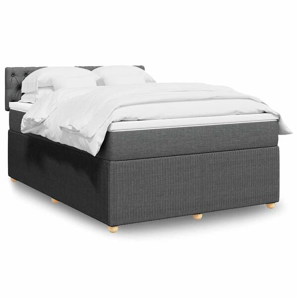 vidaXL Sommier &agrave; lattes de lit avec matelas Gris fonc&eacute; 140x190cm Tissu