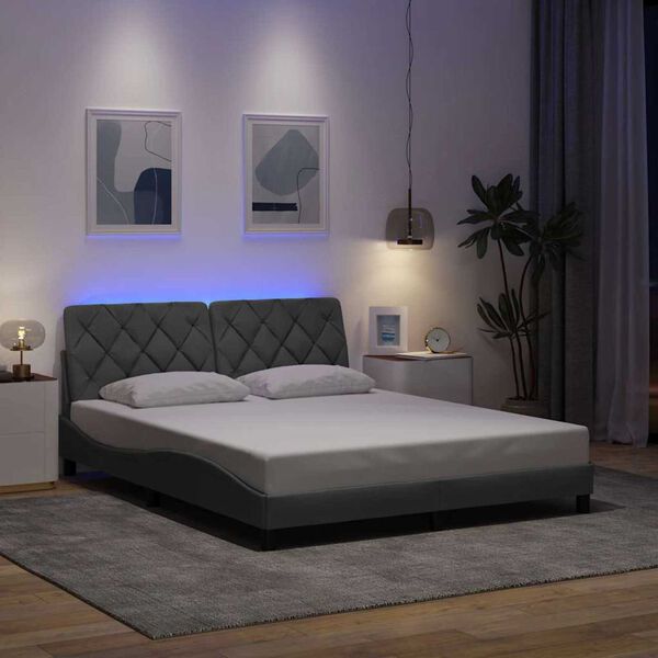 vidaXL Cadre de lit avec LED sans matelas gris clair 160x200 cm tissu