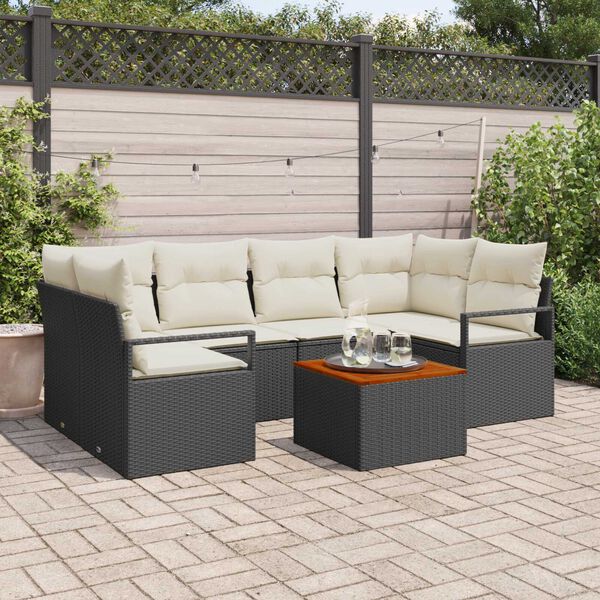 vidaXL Ensemble de canap&eacute; de jardin 7 pcs Noir et blanc