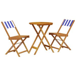 vidaXL Ensemble de bistro 3 pcs bleu et blanc tissu et bois massif