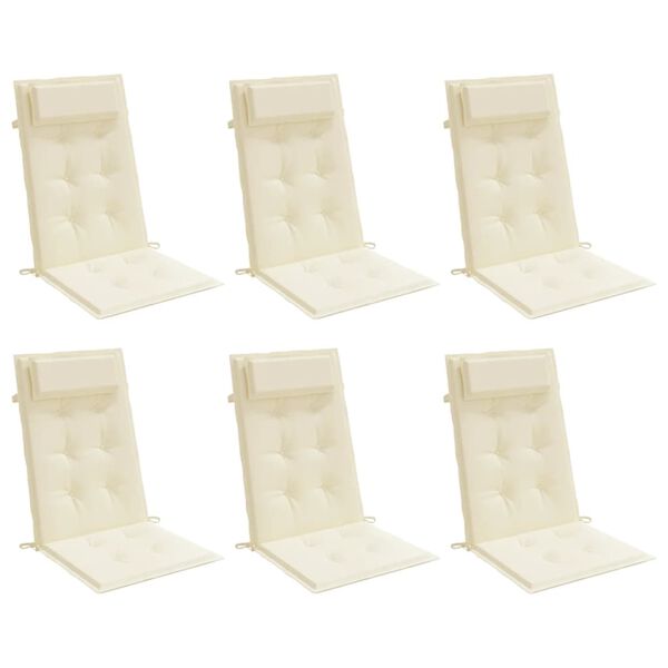 vidaXL Coussins de chaise &agrave; dossier haut lot de 6 cr&egrave;me tissu oxford