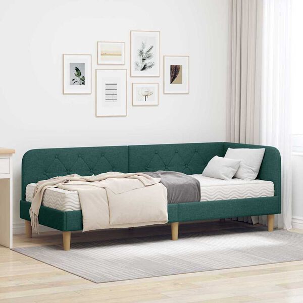 vidaXL Cadre de lit d'angle avec matelas Vert fonc&eacute; 80 x 200 cm tissu