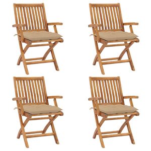 vidaXL Chaises pliantes avec coussins, 4 pi&egrave;ces, en teck massif
