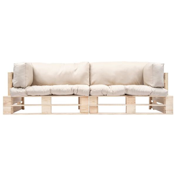 vidaXL Canap&eacute;s de jardin palette 2 pcs avec coussins sable Pin&egrave;de