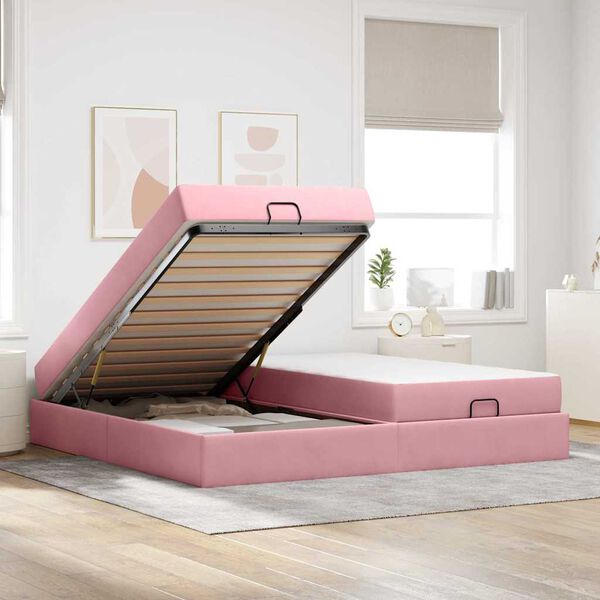 vidaXL Cadre de lit avec matelas avec matelas 2 pcs Rose Velours