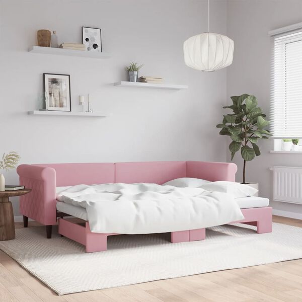 vidaXL Lit de jour avec gigogne sans matelas rose 80x200 cm