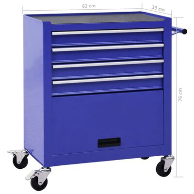 vidaXL Chariot à outils avec 4 tiroirs Acier Bleu