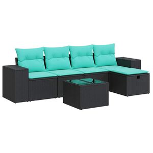 vidaXL Salon de jardin 6 pcs avec coussins noir r&eacute;sine tress&eacute;e