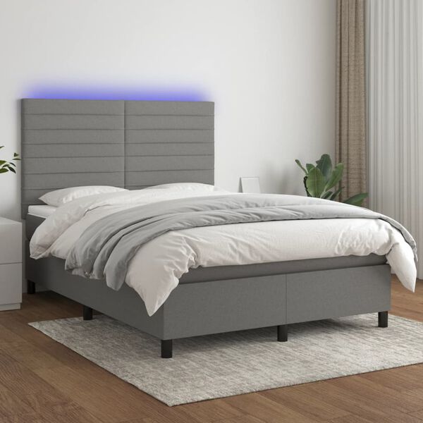 vidaXL Sommier &agrave; lattes de lit et matelas et LED Gris fonc&eacute; 140x200 cm
