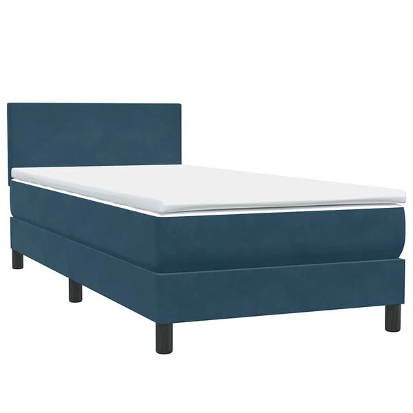 vidaXL Sommier &agrave; lattes de lit et matelas bleu fonc&eacute; 90x220 cm velours
