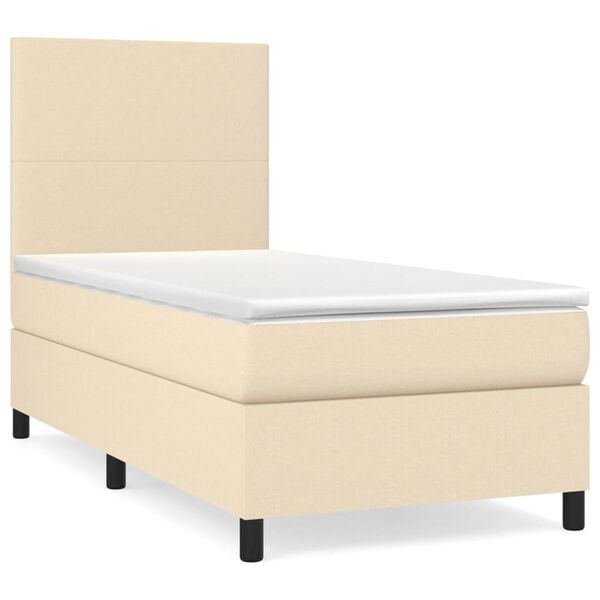 vidaXL Sommier &agrave; lattes de lit avec matelas Cr&egrave;me 90x200 cm Tissu
