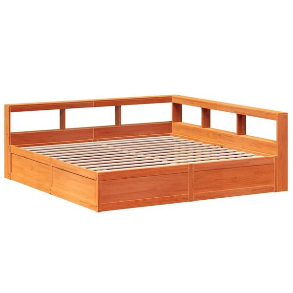 vidaXL Lit biblioth&egrave;que sans matelas cire marron 200x200 cm pin massif