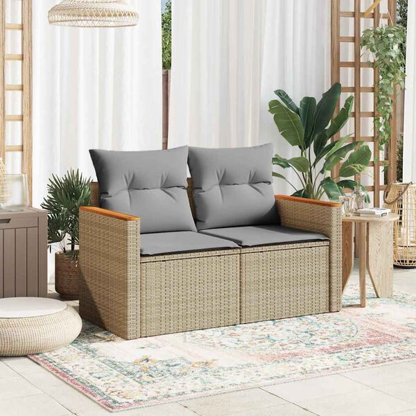 vidaXL Canapé de jardin avec coussins 2 places beige résine tressée